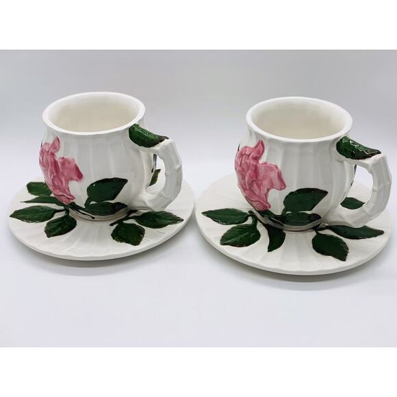 Pacific Rim Rosebud Tea Cups and Saucers with Raised Rose Design - Set Of 2 - Picture 7 of 10